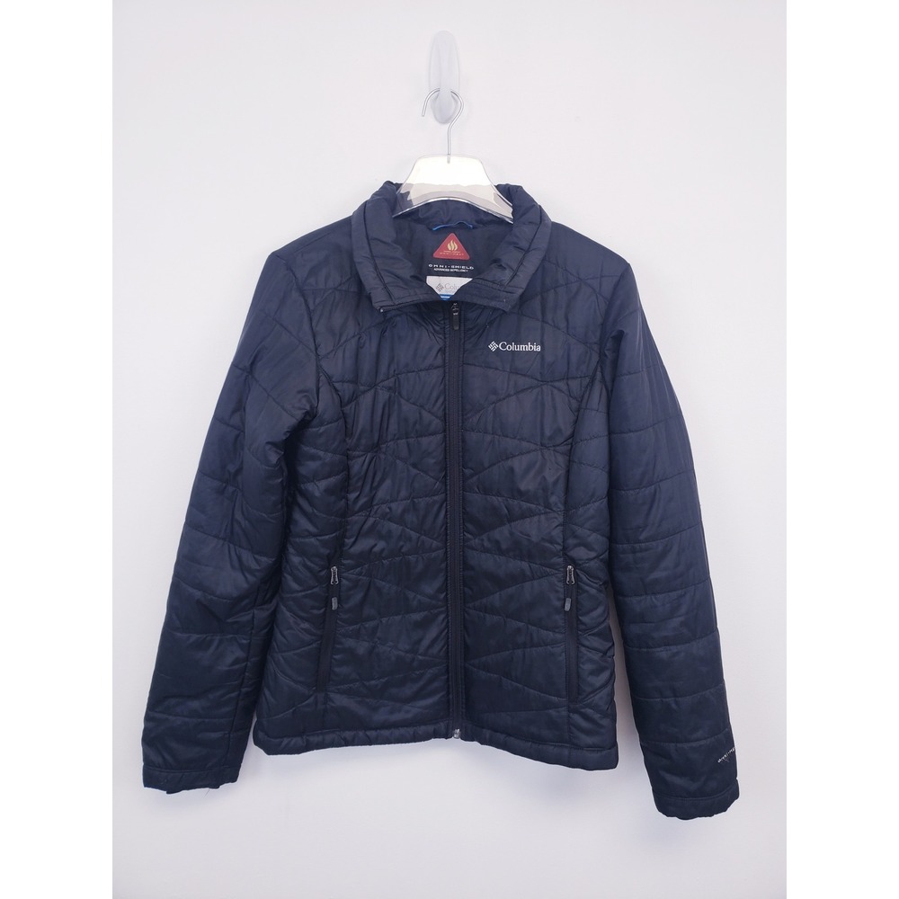 Columbia Powder Pass Puffer Jacket Black Omni-Heat Quilted Zip Up Womens Medium